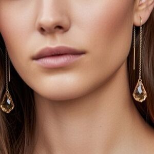 Gold Filled Baroque Swarovski Crystal 2” Chain Threader Earrings ONE pair